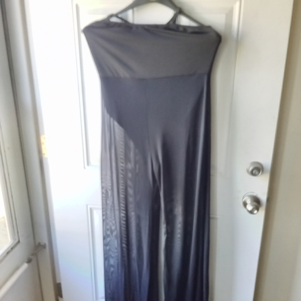 Black Mesh Leg Jumpsuit with Built-in Body Trunk
